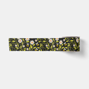 Lazo De Raso Abeja y Margarita Floral Botánico Negro