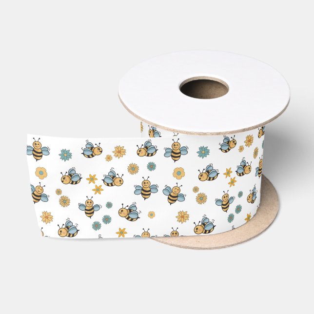 Lazo De Raso Abejas de miel y flores silvestres (Carrete)
