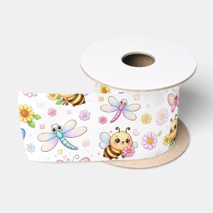 Lazo De Raso Abejas, libélulas y mariposas arte Kawaii