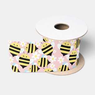 Lazo De Raso Abejas Y Flores Blancas