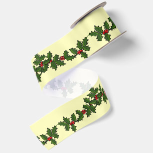 Lazo De Raso Acebo verde de Navidad con bayas rojas