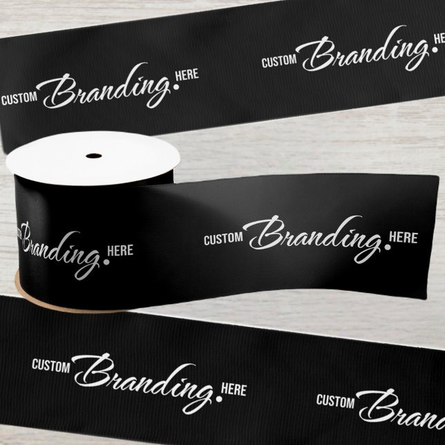 Lazo De Raso Acondicionamiento de regalo negro con logotipo de  (black logo business gift wrapping ribbon)