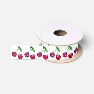Lazo De Raso Acuarela de Cereza Coqueta Ilustrada a Mano Retro