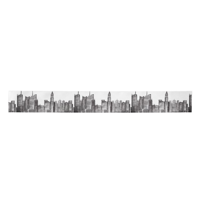 Lazo De Raso Acuarela de Nueva York Manhattan Skyline Black (Anverso)