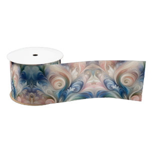 Lazo De Raso Acuarela Fantasía Pastel Floral Azul & Crema