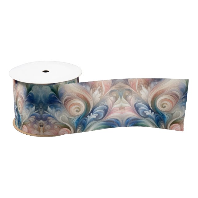 Lazo De Raso Acuarela Fantasía Pastel Floral Azul & Crema (Carrete)