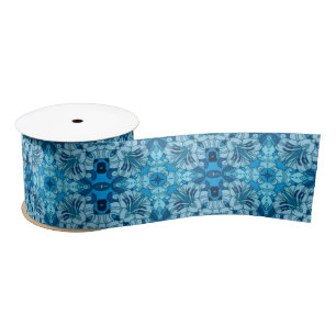 Lazo De Raso Acuarela Floral Abstracto Azul Denim