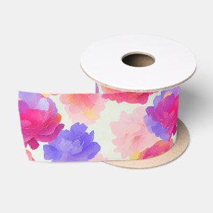 Lazo De Raso Acuarela Flores de Primavera Pintadas Vibrantes