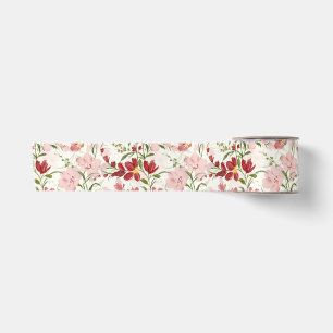 Lazo De Raso Acuarela Rosa Rubor y Rojo Rubí Floral Romántico