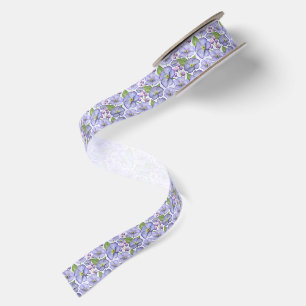 Lazo De Raso Acuarela Violetas Moradas y Patrón Floral