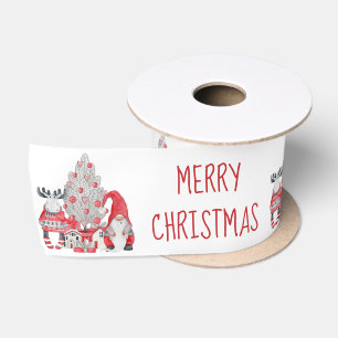 Lazo De Raso Adorable gnomo de alce de Navidad en acuarela para