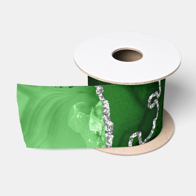 Lazo De Raso Ágata Brillo Falso Verde y Plateado (Carrete)