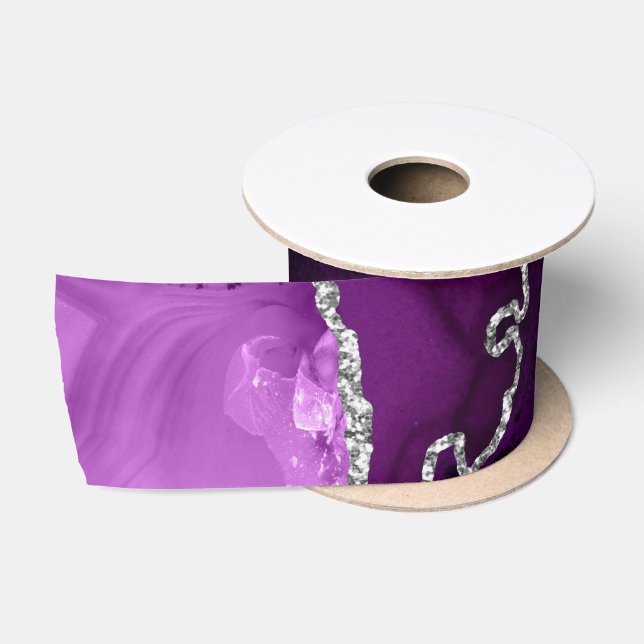 Lazo De Raso Ágata Purpúrea y Plateada con Brillo Falso (Carrete)