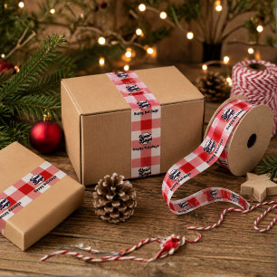 Lazo De Raso Agrega tu logo Red Gingham Happy Christmas Empaque