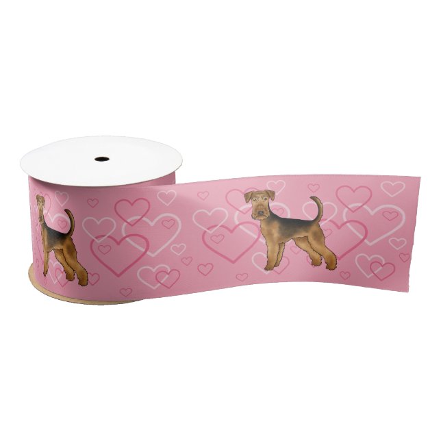 Lazo De Raso Airedale Terrier Dog Love With Pink Heart Pattern (Carrete)