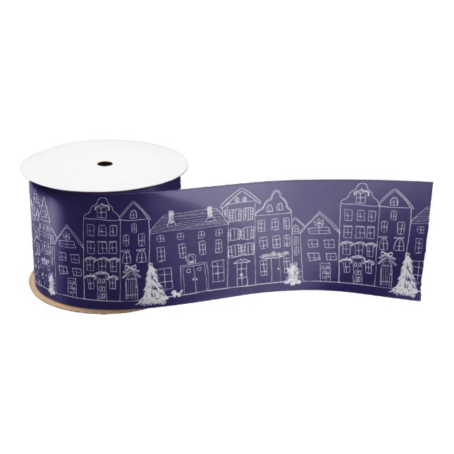 Lazo De Raso Aldeas europeas en Navidades blancos/azules (Carrete)
