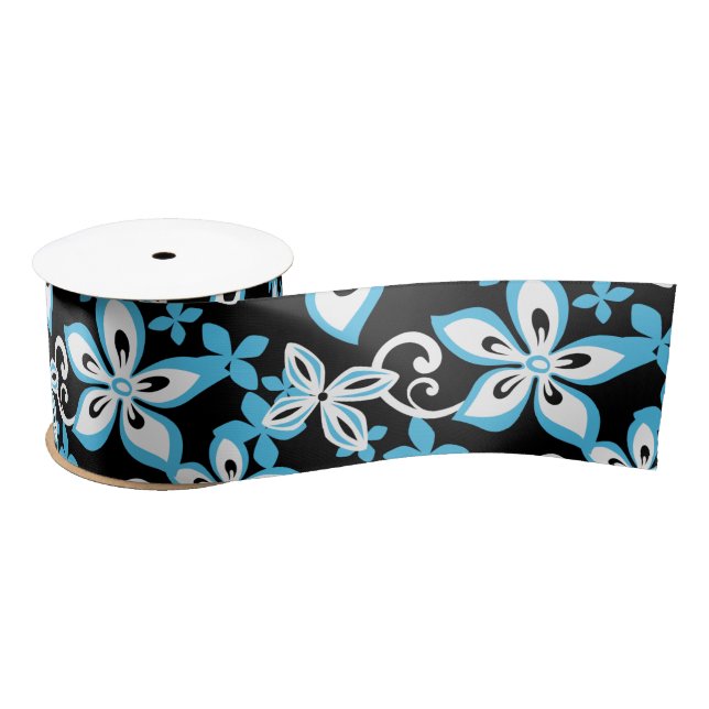 LAZO DE RASO ALOHA HAWAII (NEGRO/AZUL) SATIN RIBBON (Carrete)