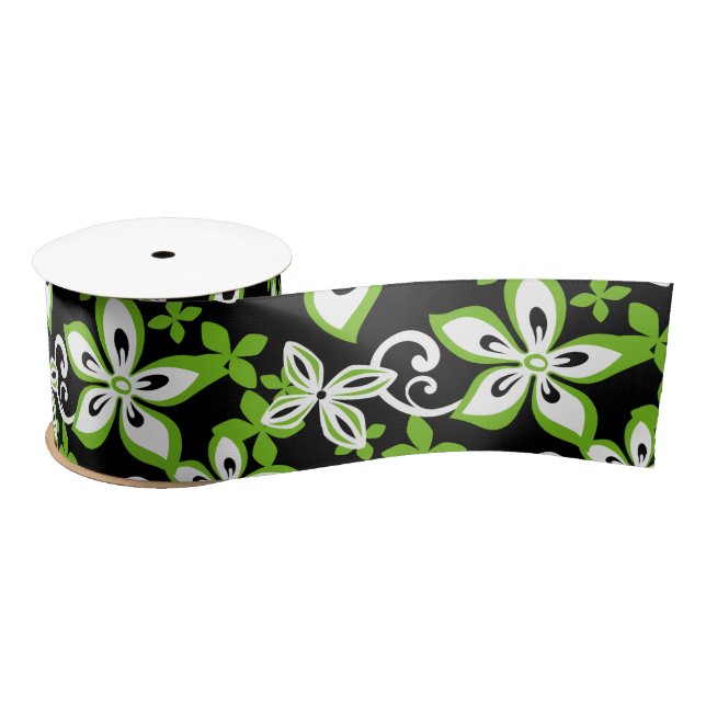 LAZO DE RASO ALOHA HAWAII (NEGRO/LIME) SATIN RIBBON (Carrete)