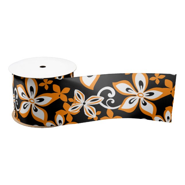 LAZO DE RASO ALOHA HAWAII (NEGRO/NARANJA) SATIN RIBBON (Carrete)