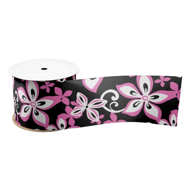 LAZO DE RASO ALOHA HAWAII (NEGRO/ROSA) SATIN RIBBON (Carrete)