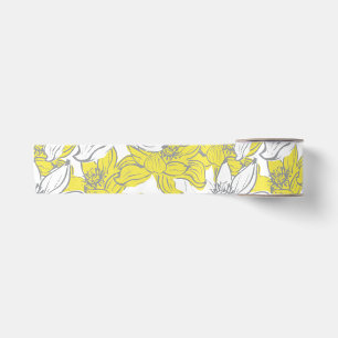 Lazo De Raso Amarillo Blanco Gris Floral