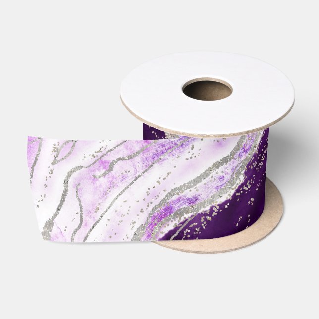 Lazo De Raso Amethyst Purple & Silver Geode Agode Rock Boda (Carrete)