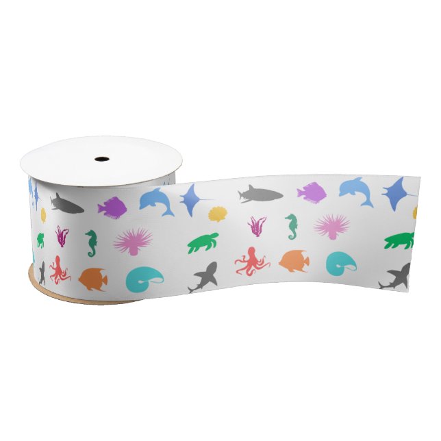Lazo De Raso Animales marinos con estampado (Carrete)
