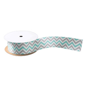 Lazo De Raso Aqua Turquesa Gris Blanco LG Patrón Chevron ZigZag