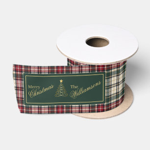 Lazo De Raso Árbol de Navidad con nombre de familia en cuadros