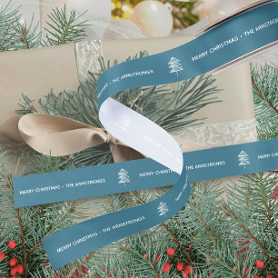 Lazo De Raso Árbol de Navidad minimalista azul festivo moderno