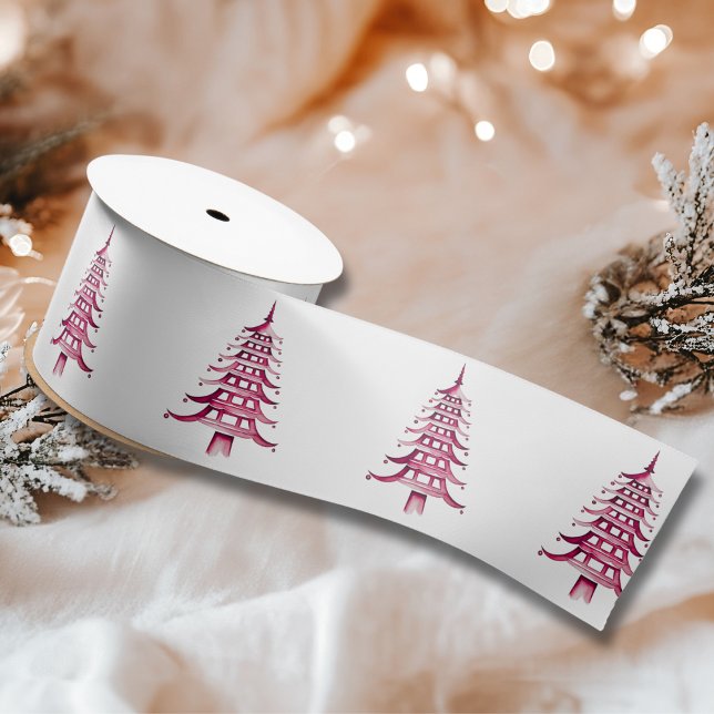 Lazo De Raso Árbol de Navidad Pagoda rojo y blanco (red and white Pagoda Christmas Tree Satin Ribbon)