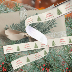 Lazo De Raso Árbol de Navidad verde acuarela navideña acogedor
