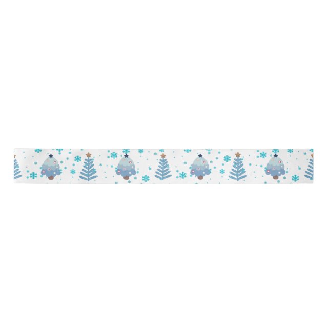 Lazo De Raso Árboles de Navidad azules y nieve (Anverso)