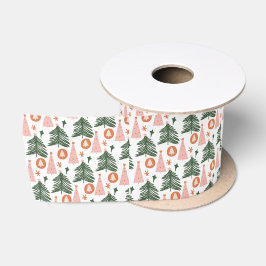 Lazo De Raso Árboles de Navidad Boho Bohemian Rosa Naranja Verd