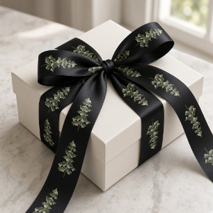 Lazo De Raso Árboles de Navidad de Acuarela Verde Negro