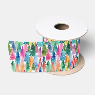 Lazo De Raso Árboles de Navidad de colores brillantes con acuar