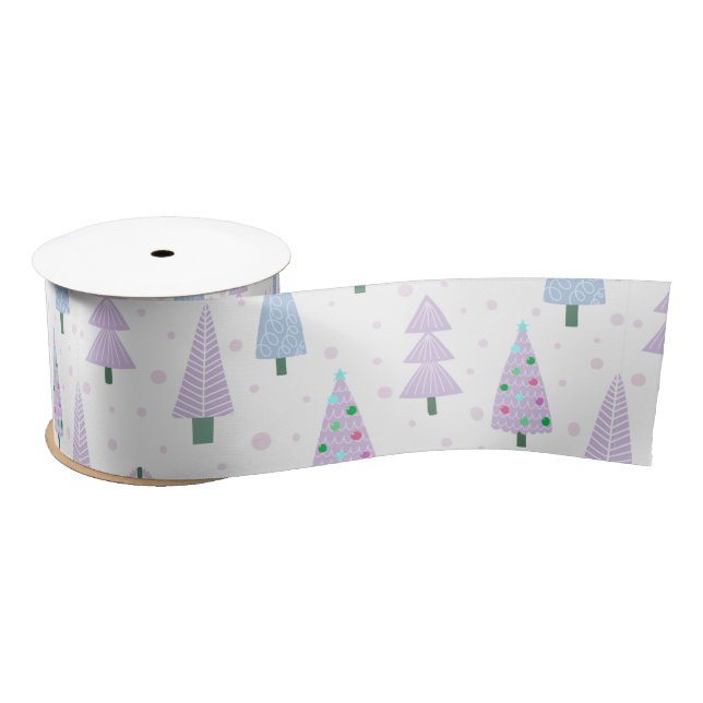 Lazo De Raso Árboles de Navidad modernos Lavender Blanco azul (Carrete)