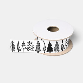 Lazo De Raso Árboles de navidad negros lindos que dibujan el