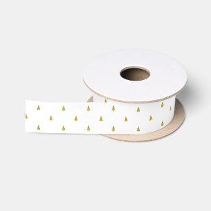 Lazo De Raso Árboles de Navidad Patrón Blanco y Dorado