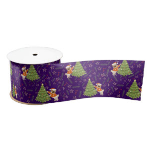 Lazo De Raso Árboles de Navidad y fondo de patrón de perro de p