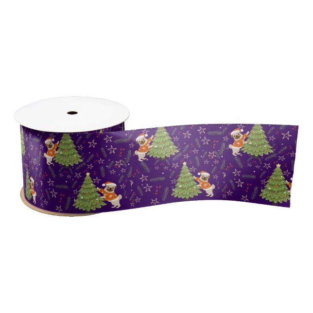 Lazo De Raso Árboles de Navidad y fondo de patrón de perro de p (Carrete)