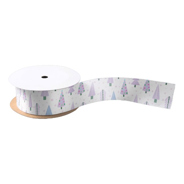 Lazo De Raso Árboles modernos de Navidad Lavender Azul (Carrete)