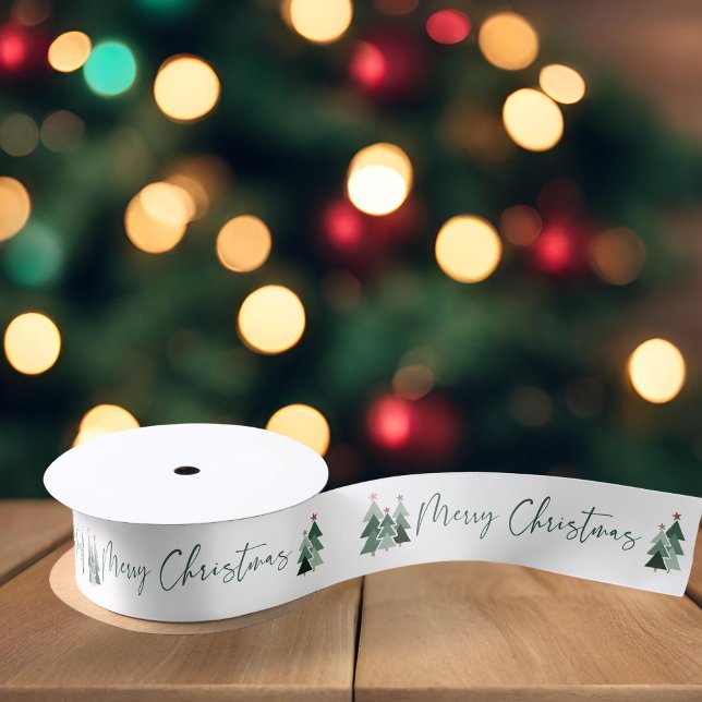 Lazo De Raso Árboles modernos de Navidad rústica (Cute Modern Rustic Christmas Trees Satin Ribbon)