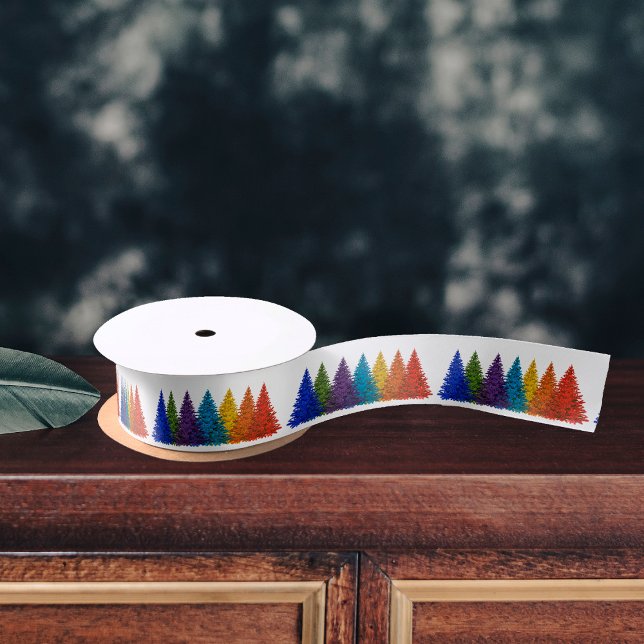 Lazo De Raso Árboles navideños arcoiris (Rainbow Christmas Trees Satin Ribbon by the Olde Christmas Shoppe)
