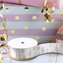 Lazo De Raso Árboles navideños modernos Rosa rosado agitado