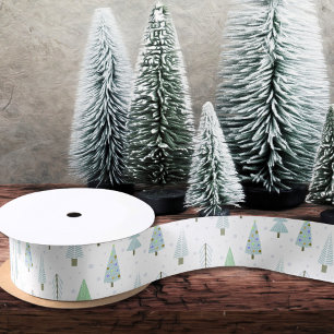 Lazo De Raso Árboles navideños modernos verde azul