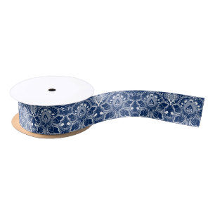 Lazo De Raso Arco Floral Azul Y Blanca Girona