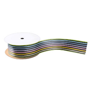 Lazo De Raso Arco iris en colores pastel, rayas blancos y