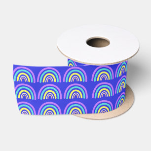 Lazo De Raso Arcoiris amarillo, azul y púrpura