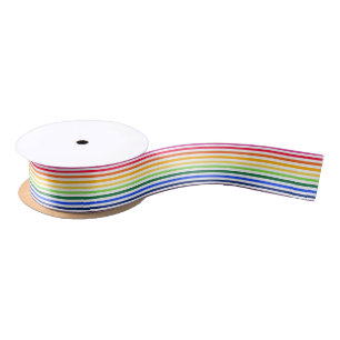 Lazo De Raso Arcoiris y rayas blancas